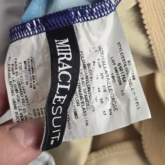 Miraclesuit Blue Floral One Peice Swim Suit Size 16 - Picture 3 of 5